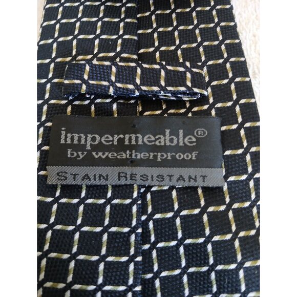 Impermeable Bu Weatherproof Men’s Necktie Tie Black Geometric Squares Office - Picture 4 of 9